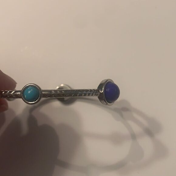 RJG CN Signed Women's Silver Tone Multi-Colored Gemstone Bangle Bracelet - Picture 5 of 8